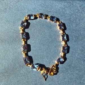 STERLING SILVER GOLD over silver BLUE TOPAZ TENNIS BRACELET 925